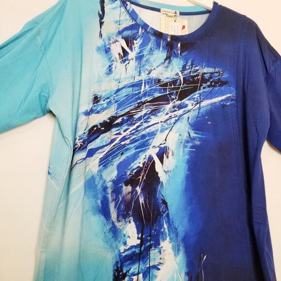 NWT's - Lemon Grass - Blue Print Tunic Pullover Short Sleeve Crew Neck Size S - Picture 2 of 12